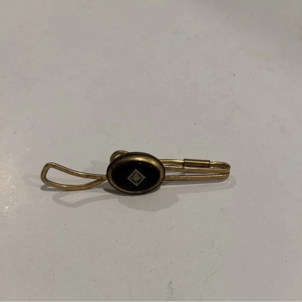 Vintage tie clip formal dress Anson jet and crystal